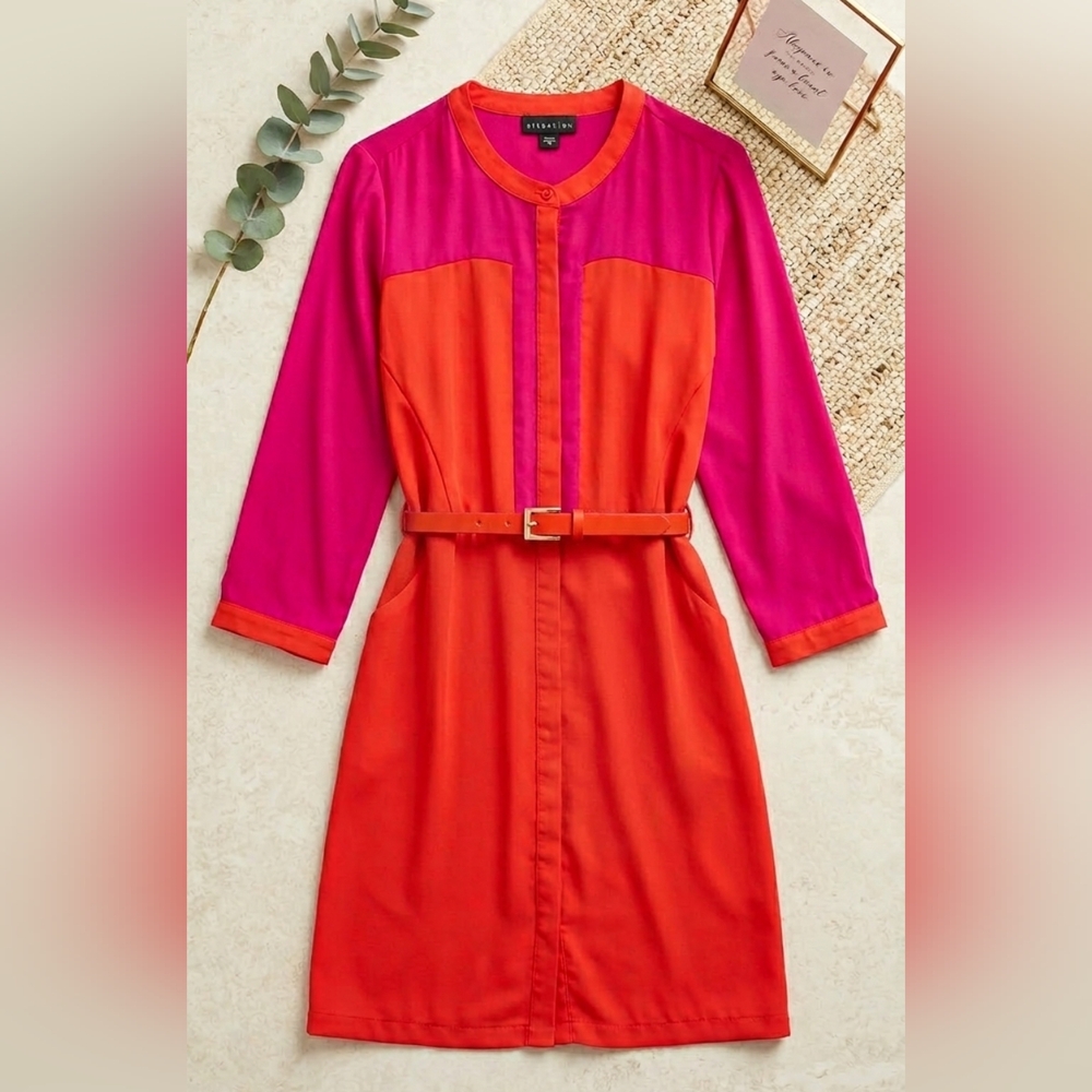 Attention Colorblock Shift Dress Pink&Orange Size L